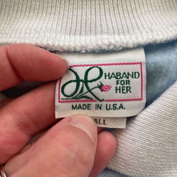 Vintage 80s 90s Haband For Her Collared Floral Blue Sweatshirt Small - Picture 8 of 11